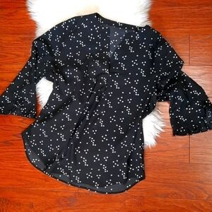 Black Bell Sleeve Vneck Blouse